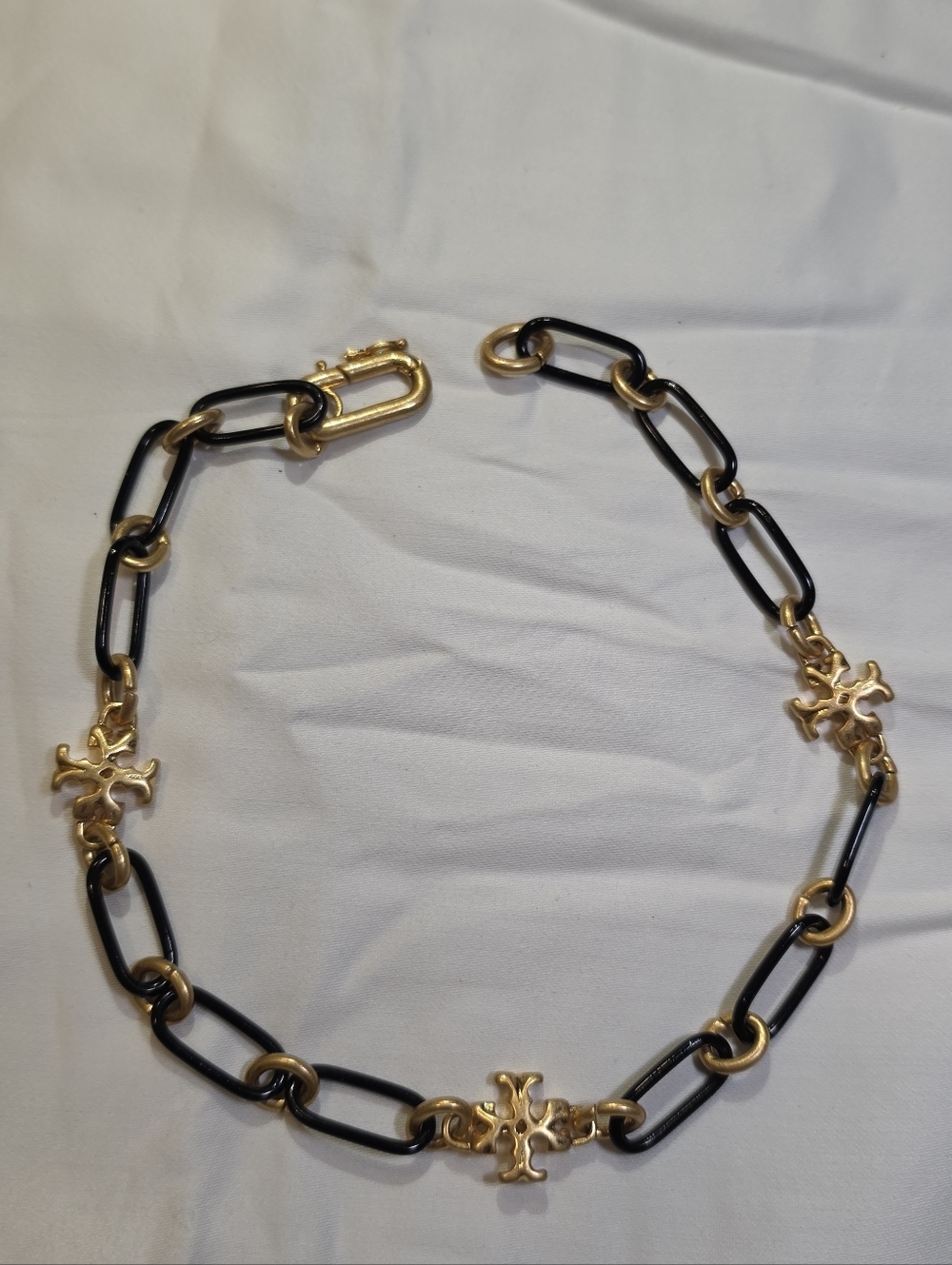 Tory Burch Gold and Black choker style chain link necklace